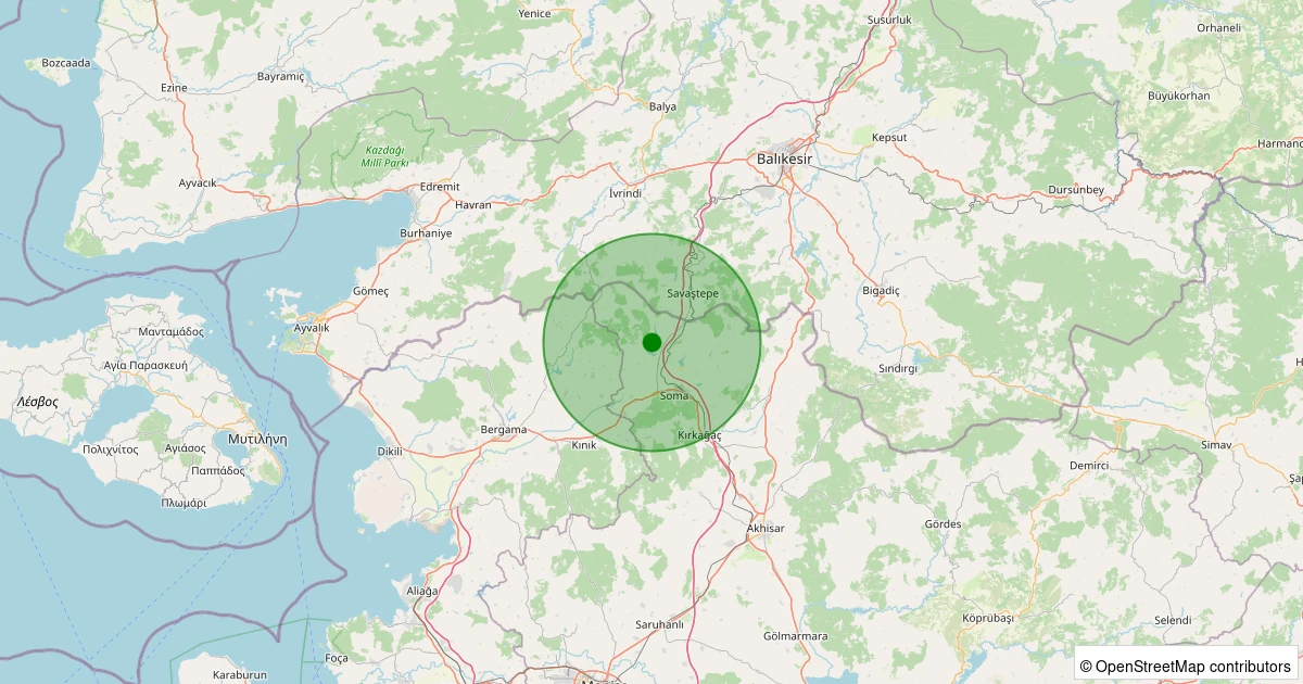 25 Kasım 2025 saat 14:44 - Soma - Sevişler - 1.30ml depreminin harita gösterimi