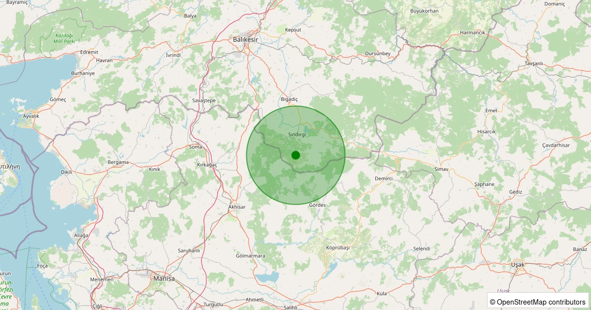 25 Kasım 2025 saat 15:37 - Sındırgı - Kınık - 1.30ml depreminin harita gösterimi