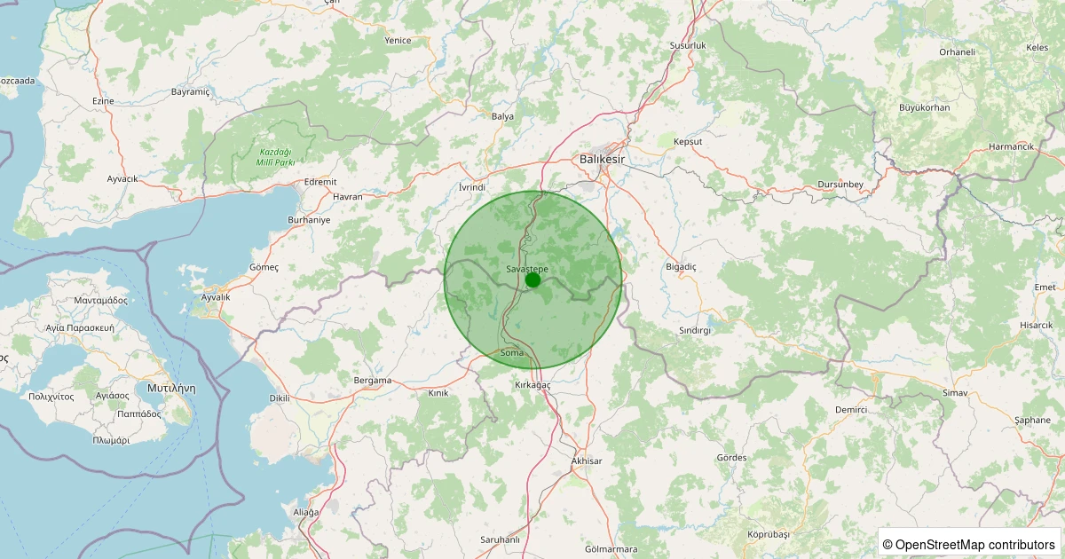 25 Kasım 2025 saat 16:05 - Savaştepe - Karaçam - 1.60ml depreminin harita gösterimi
