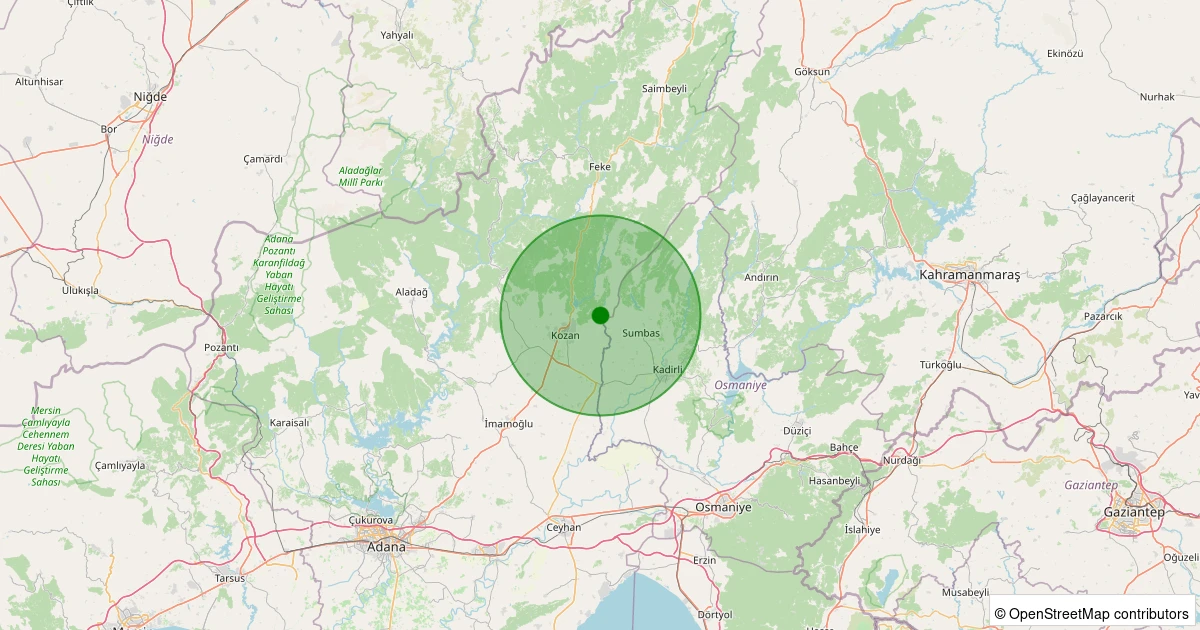 25 Kasım 2025 saat 17:15 - Kozan - Ferhatlı - 2.00ml depreminin harita gösterimi