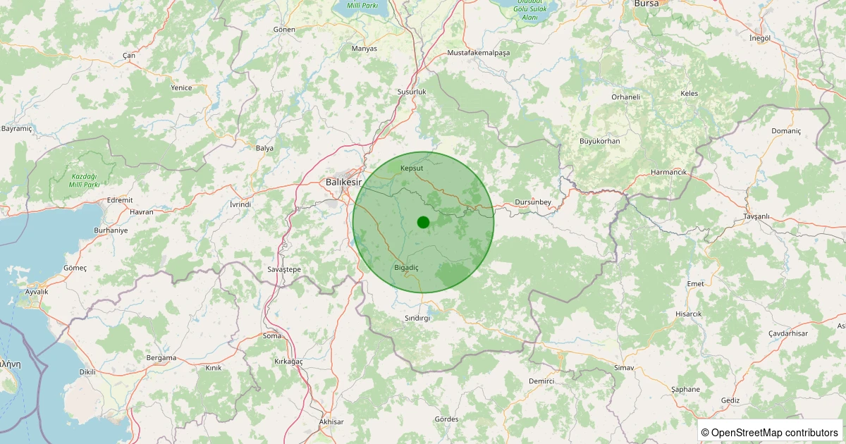 25 Kasım 2025 saat 17:47 - Bigadiç - Beğendikler - 1.00ml depreminin harita gösterimi
