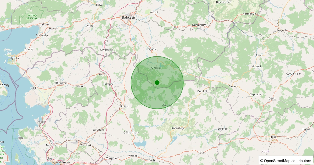 25 Kasım 2025 saat 18:37 - Sındırgı - Kınık - 1.10ml depreminin harita gösterimi