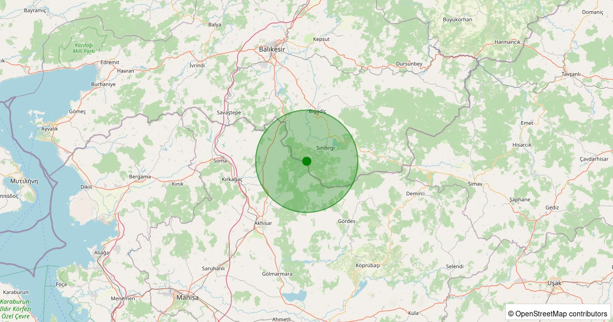 25 Kasım 2025 saat 18:57 - Sındırgı - Kertil - 1.60ml depreminin harita gösterimi