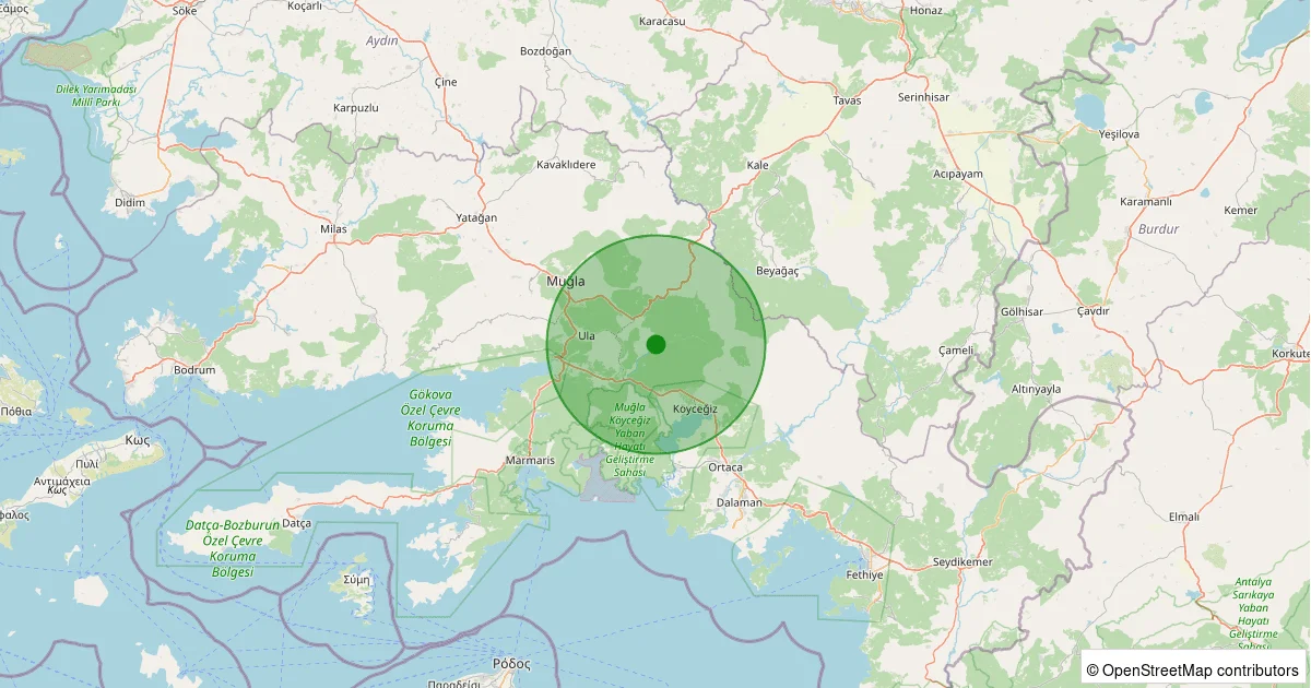 12 Ekim 2025 saat 06:46 - Köyceğiz - Balcılar - 1.50ML depreminin harita gösterimi