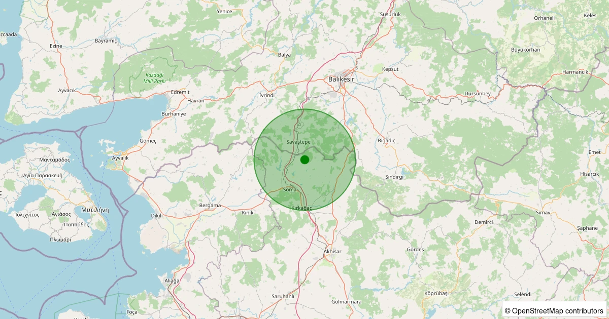 26 Kasım 2025 saat 00:42 - Soma - Türk Pıyale - 1.50ml depreminin harita gösterimi