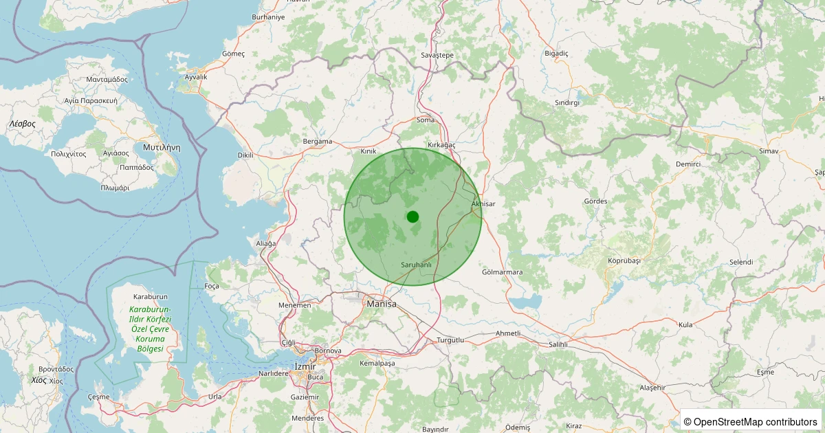 26 Kasım 2025 saat 00:47 - Saruhanlı - Seyitoba - 1.50ml depreminin harita gösterimi
