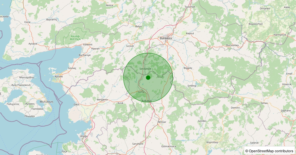 26 Kasım 2025 saat 00:44 - Soma - Türk Pıyale - 1.20ml depreminin harita gösterimi