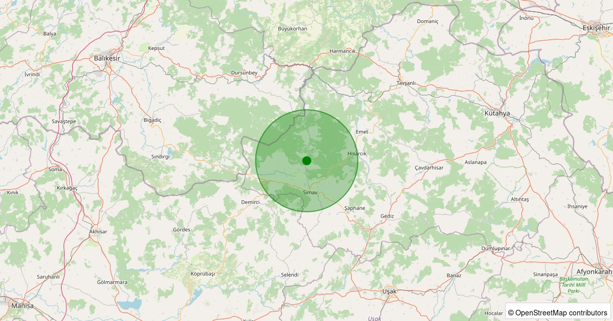 26 Kasım 2025 saat 08:44 - Simav - Yemişli Köyü - 1.40ml depreminin harita gösterimi