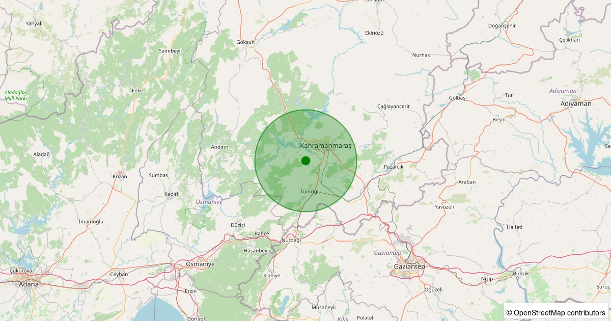 26 Kasım 2025 saat 11:10 - Onikişubat - Yeşilyurt - 1.20ml depreminin harita gösterimi