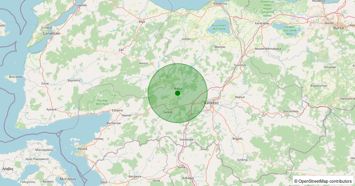 26 Kasım 2025 saat 12:24 - Balya - Çakallar Köyü - 0.80ML depreminin harita gösterimi