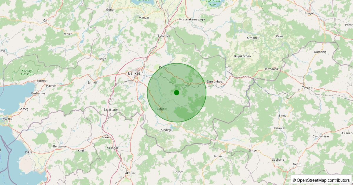 26 Kasım 2025 saat 12:58 - Kepsut - Mezitler - 1.50ml depreminin harita gösterimi
