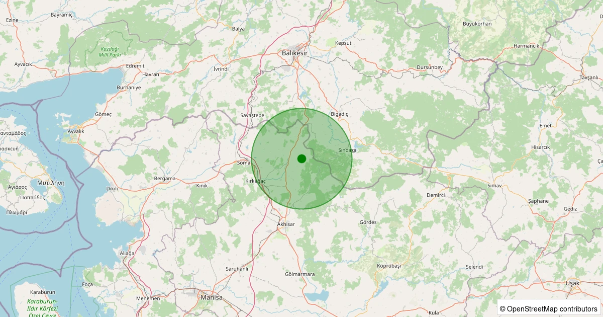 26 Kasım 2025 saat 13:25 - Sındırgı - Eğridere - 2.00ml depreminin harita gösterimi