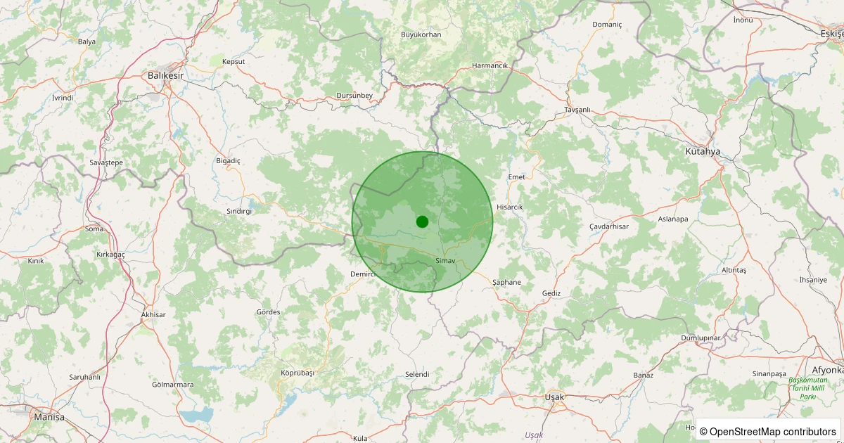 26 Kasım 2025 saat 19:16 - Simav - Koyunoba Köyü - 1.70ml depreminin harita gösterimi