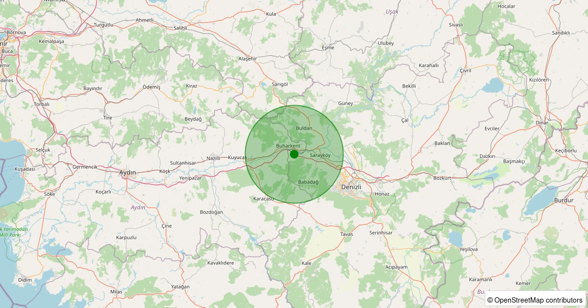 26 Kasım 2025 saat 21:46 - Sarayköy - Kabaağaç Köyü - 2.20ml depreminin harita gösterimi