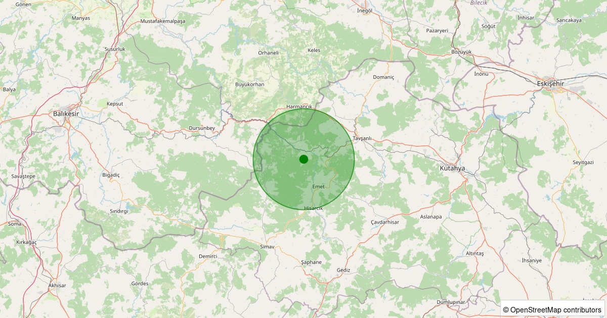 27 Kasım 2025 saat 00:15 - Tavşanlı - Çayır Köyü - 0.90ML depreminin harita gösterimi
