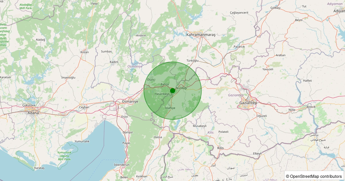 27 Kasım 2025 saat 04:33 - İslahiye - Kozdere - 1.10ml depreminin harita gösterimi