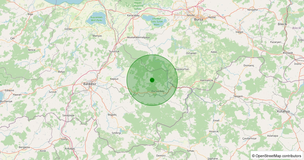 27 Kasım 2025 saat 07:55 - Dursunbey - Çakırca - 1.10ml depreminin harita gösterimi