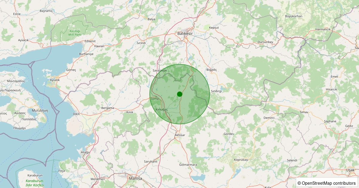 27 Kasım 2025 saat 10:06 - Kırkağaç - Bademli - 2.00ml depreminin harita gösterimi