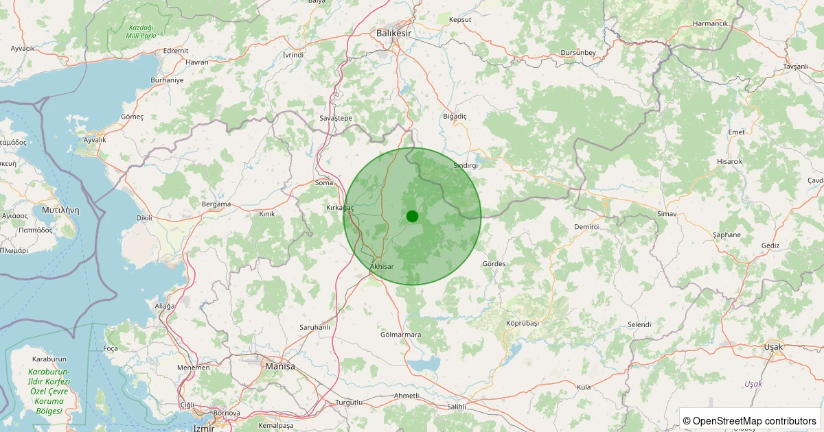27 Kasım 2025 saat 12:10 - Akhisar - Başlamış Köyü - 0.80ml depreminin harita gösterimi