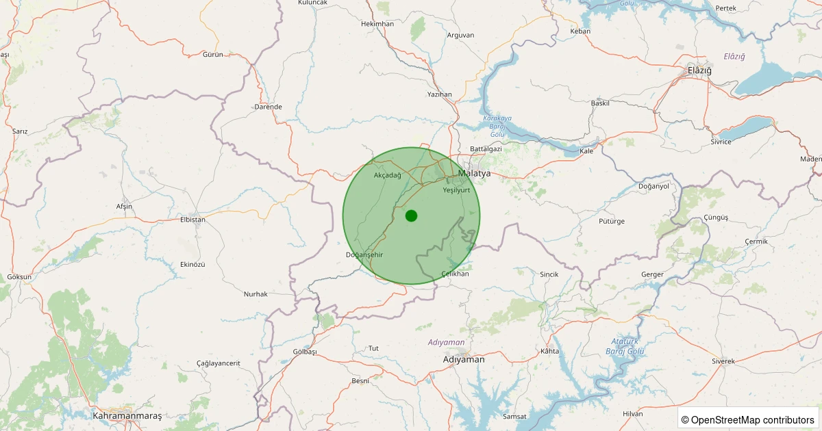 27 Kasım 2025 saat 20:00 - Yeşilyurt - 1.30ML depreminin harita gösterimi