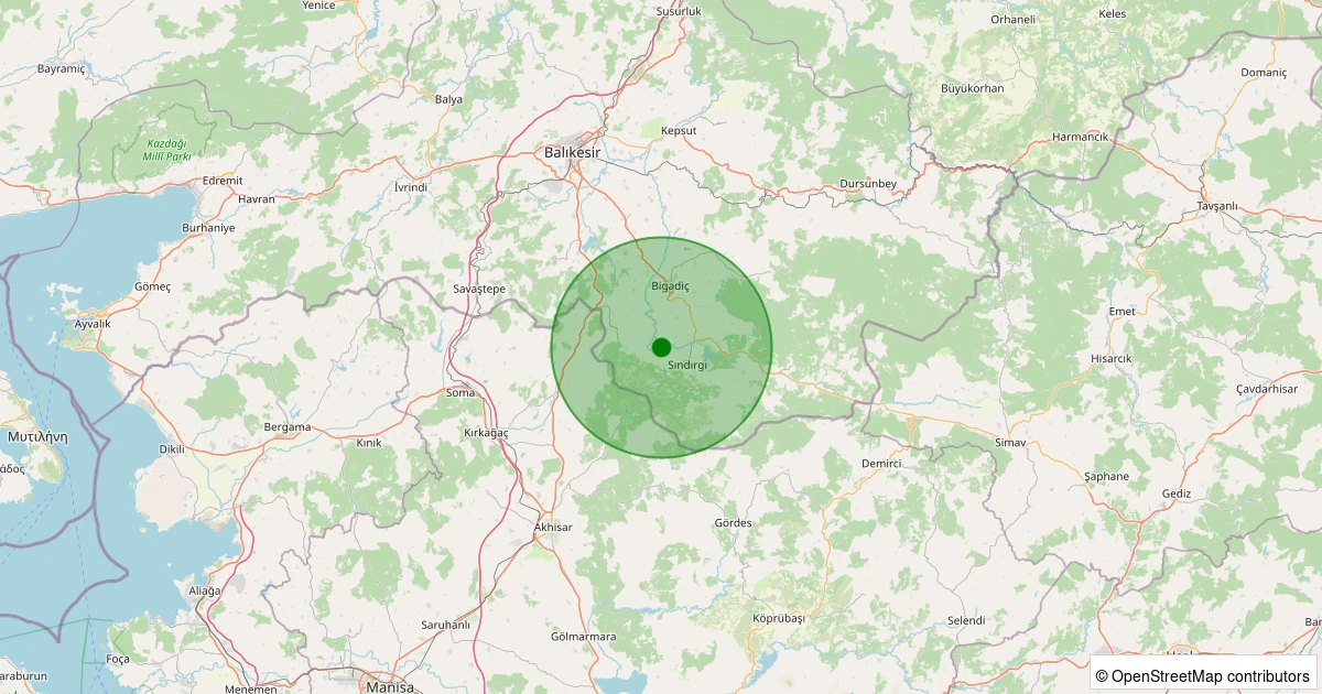 28 Kasım 2025 saat 05:34 - Sındırgı - Karagür - 1.70ml depreminin harita gösterimi