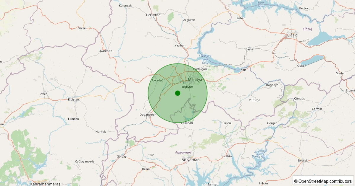 28 Kasım 2025 saat 06:55 - Yeşilyurt - Cafana - 1.70ml depreminin harita gösterimi