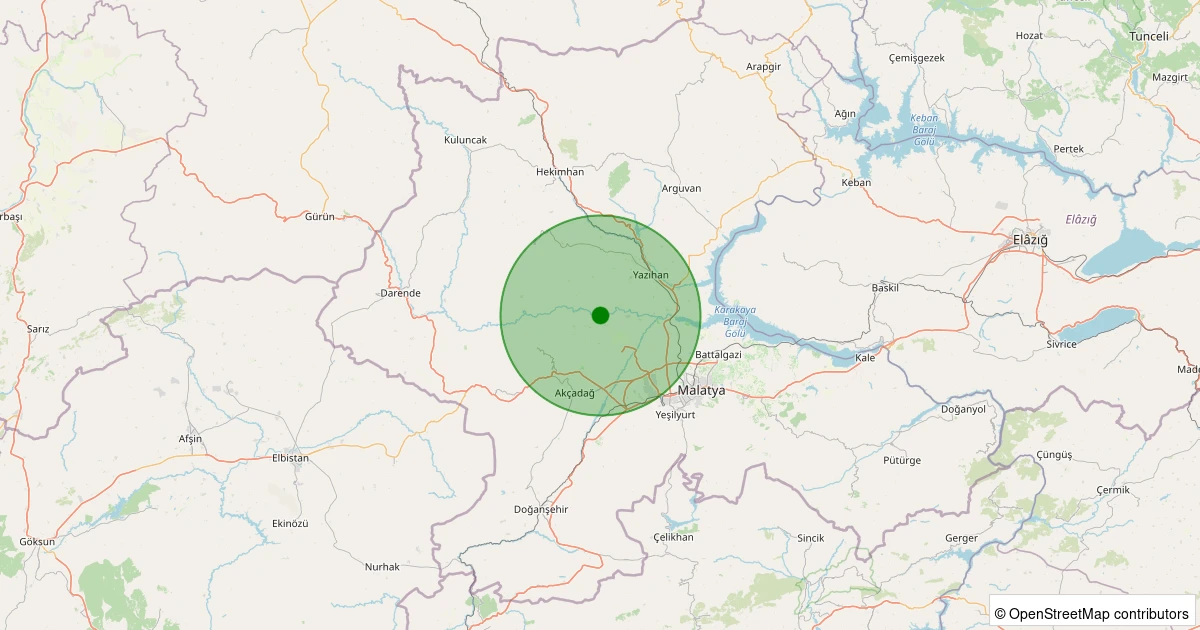 28 Kasım 2025 saat 10:38 - Akçadağ - Ilıcak - 2.20ml depreminin harita gösterimi