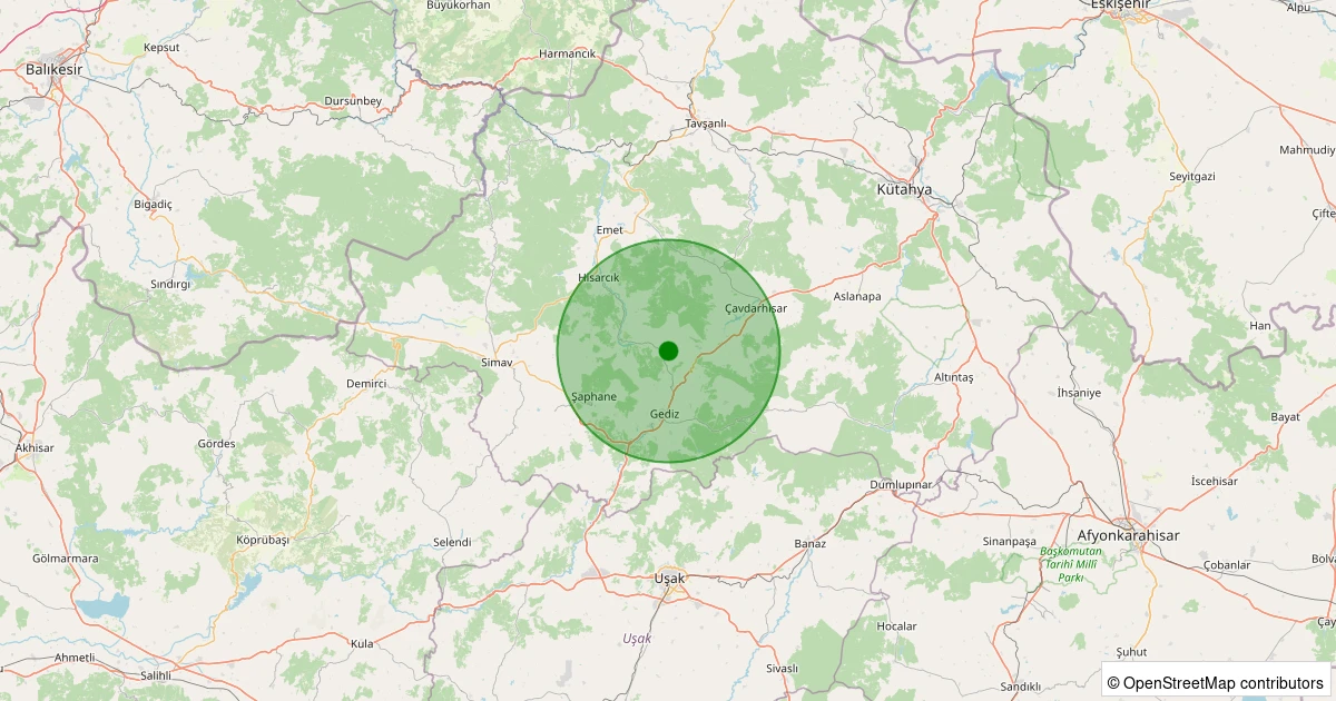 28 Kasım 2025 saat 10:59 - Gediz - 1.30ml depreminin harita gösterimi