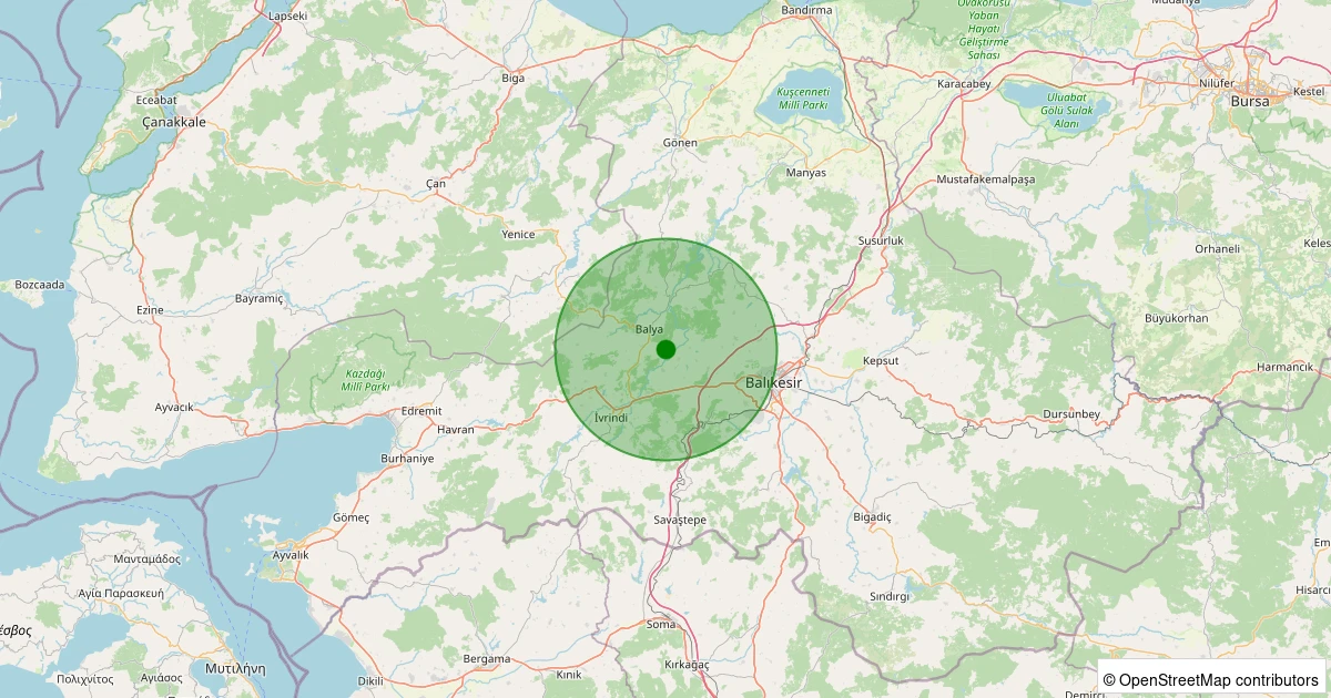 28 Kasım 2025 saat 12:11 - Balya - Hacıhüseyin Köyü - 1.40ml depreminin harita gösterimi