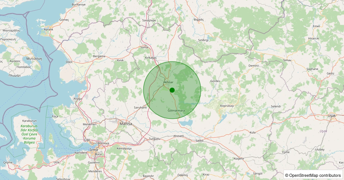28 Kasım 2025 saat 13:23 - Akhisar - Kızlaralanı Köyü - 1.00ml depreminin harita gösterimi