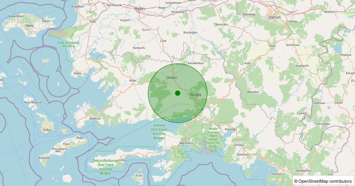28 Kasım 2025 saat 13:45 - Menteşe - Bayır - 1.90ml depreminin harita gösterimi