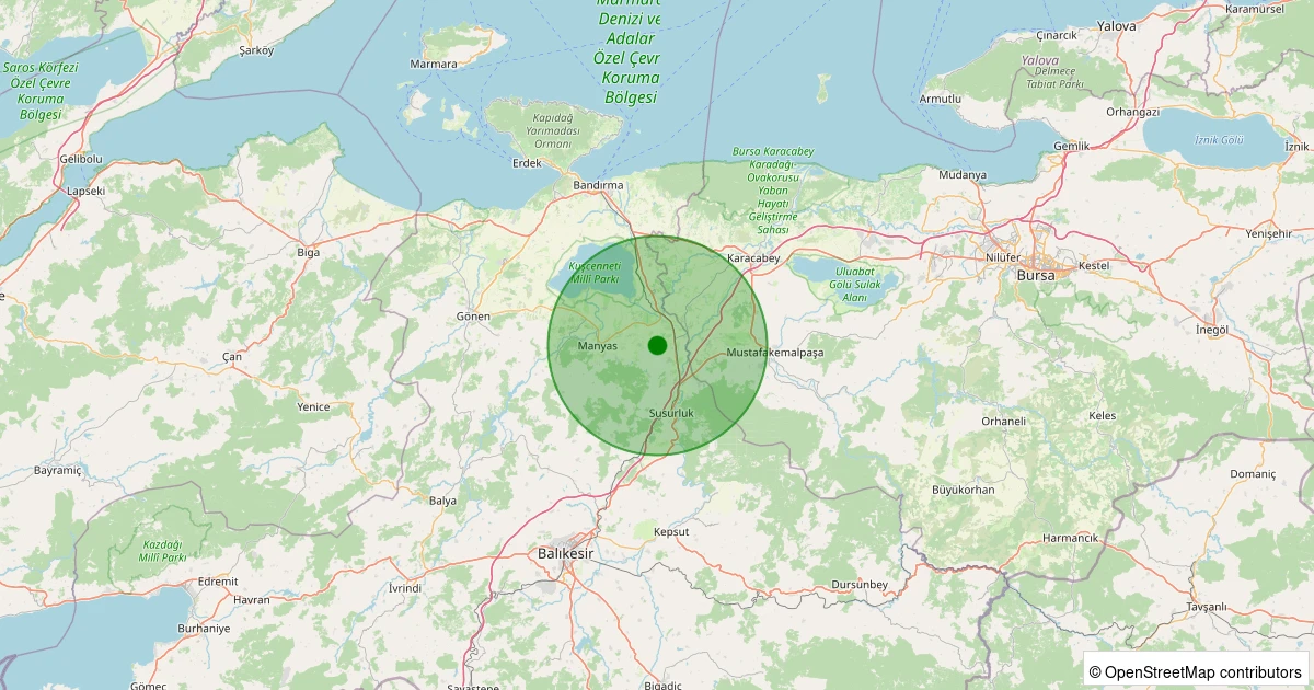 28 Kasım 2025 saat 13:17 - Susurluk - Muradiye - 1.00ml depreminin harita gösterimi