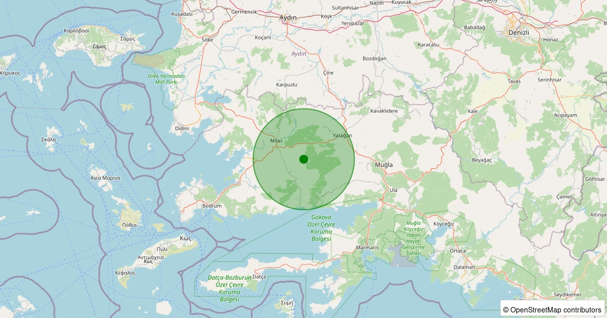 28 Kasım 2025 saat 14:23 - Milas - Çamlıbelen - 1.30ml depreminin harita gösterimi