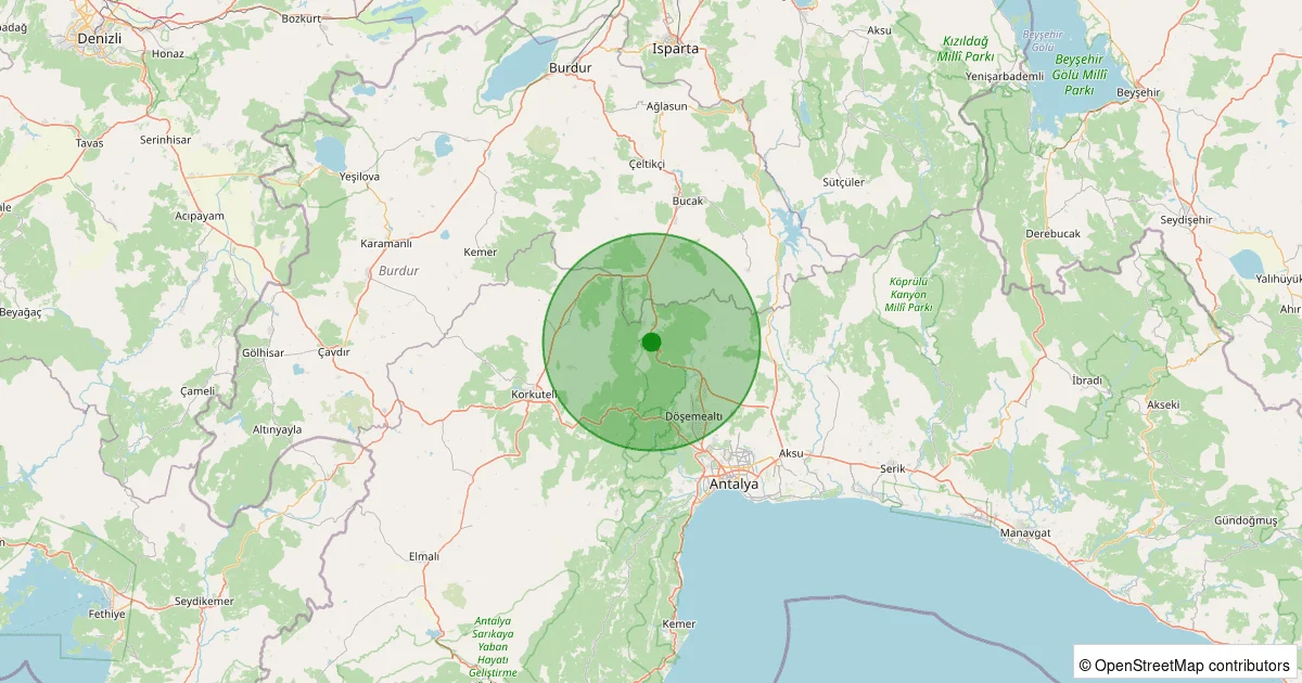 12 Ekim 2025 saat 10:05 - Döşemealtı - Mellidağ - 2.60ml depreminin harita gösterimi