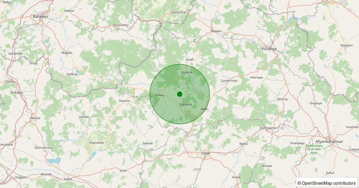 12 Ekim 2025 saat 12:53 - Simav - Başkonak Köyü - 1.60ml depreminin harita gösterimi