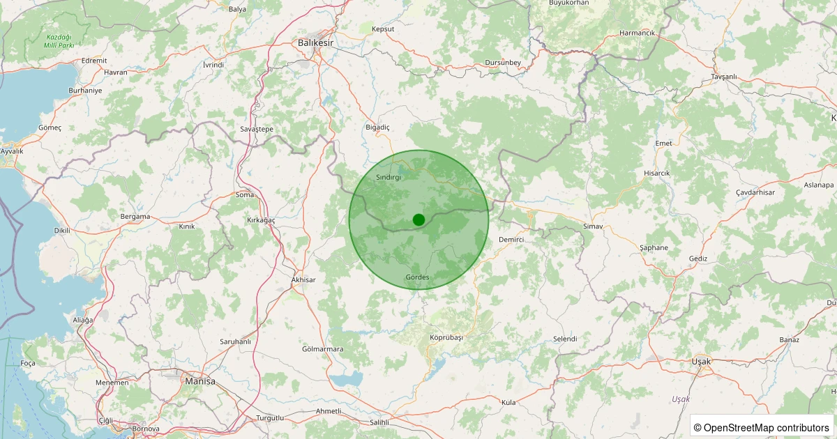 29 Kasım 2025 saat 00:04 - Sındırgı - Yüreğil/Merkez - 1.50ml depreminin harita gösterimi