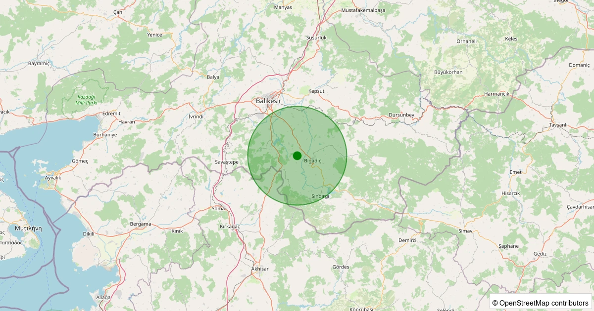 29 Kasım 2025 saat 00:20 - Bigadiç - Babaköy - 1.70ml depreminin harita gösterimi