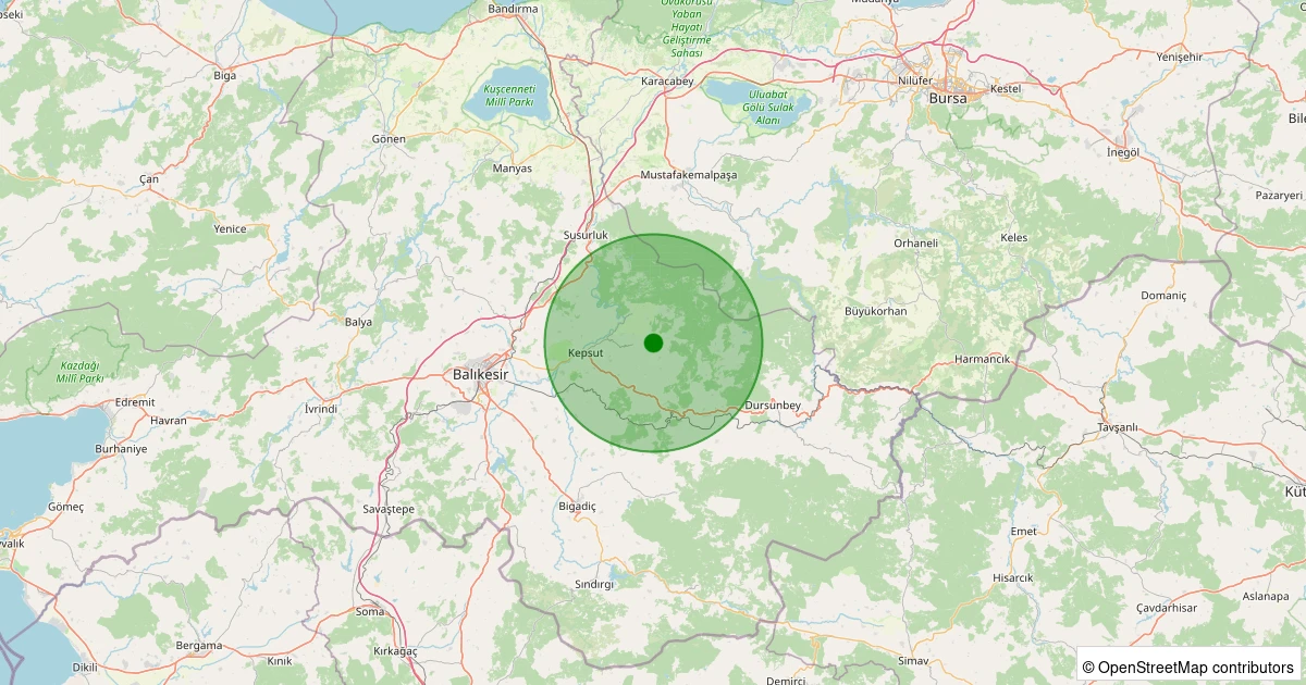29 Kasım 2025 saat 00:15 - Kepsut - İsaalan - 1.20ml depreminin harita gösterimi