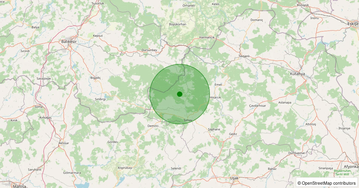 12 Ekim 2025 saat 13:46 - Simav - Karakoca Köyü - 2.80ml depreminin harita gösterimi