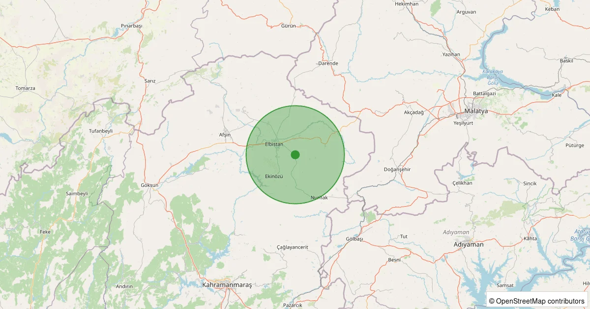 12 Ekim 2025 saat 14:10 - Elbistan - Akbayır/Osmangazi - 1.60ml depreminin harita gösterimi