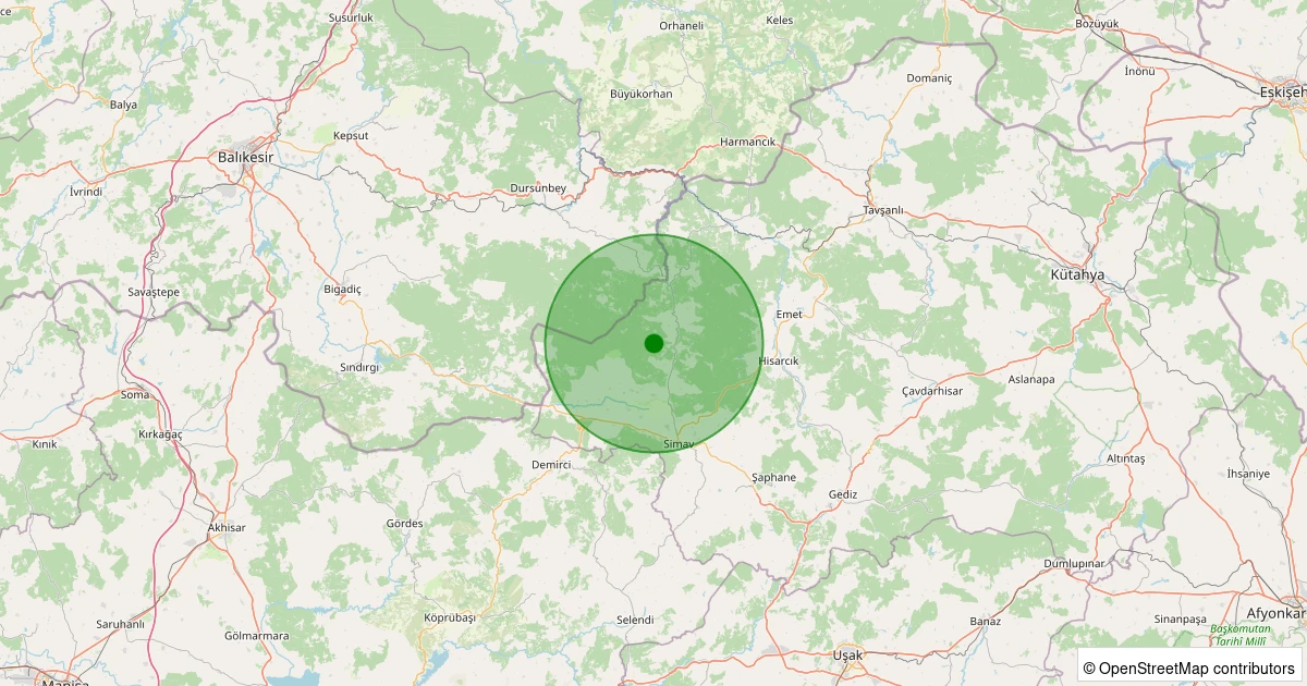 29 Kasım 2025 saat 06:22 - Simav - Ortacı Köyü - 1.10ml depreminin harita gösterimi