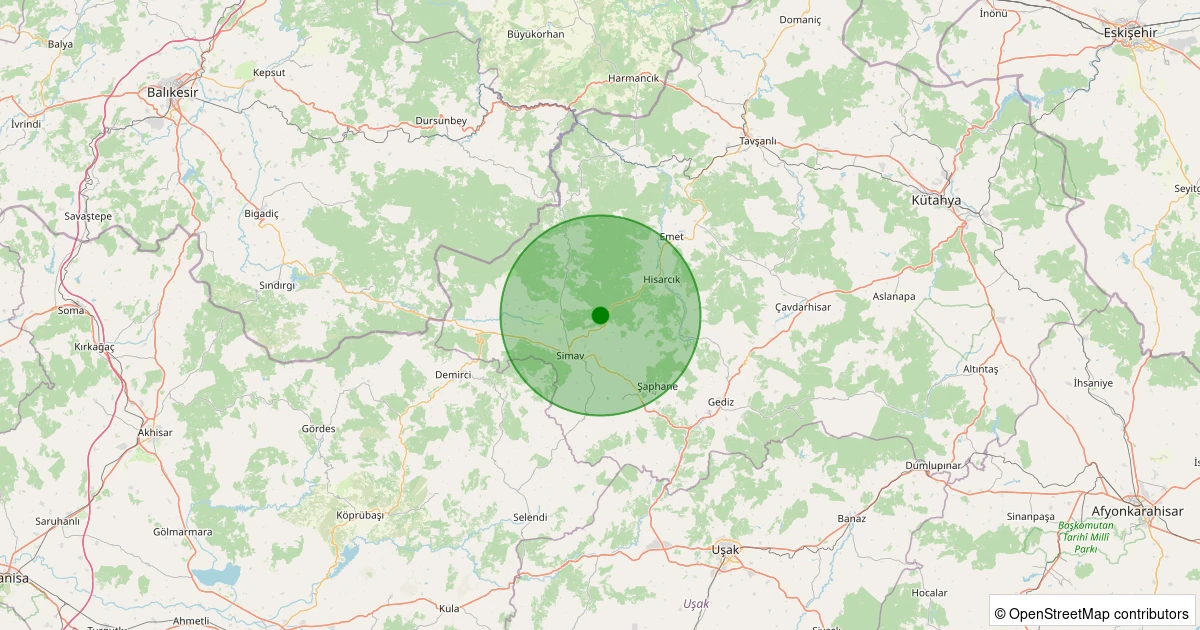 29 Kasım 2025 saat 07:09 - Simav - Karacaören Köyü - 1.80ml depreminin harita gösterimi