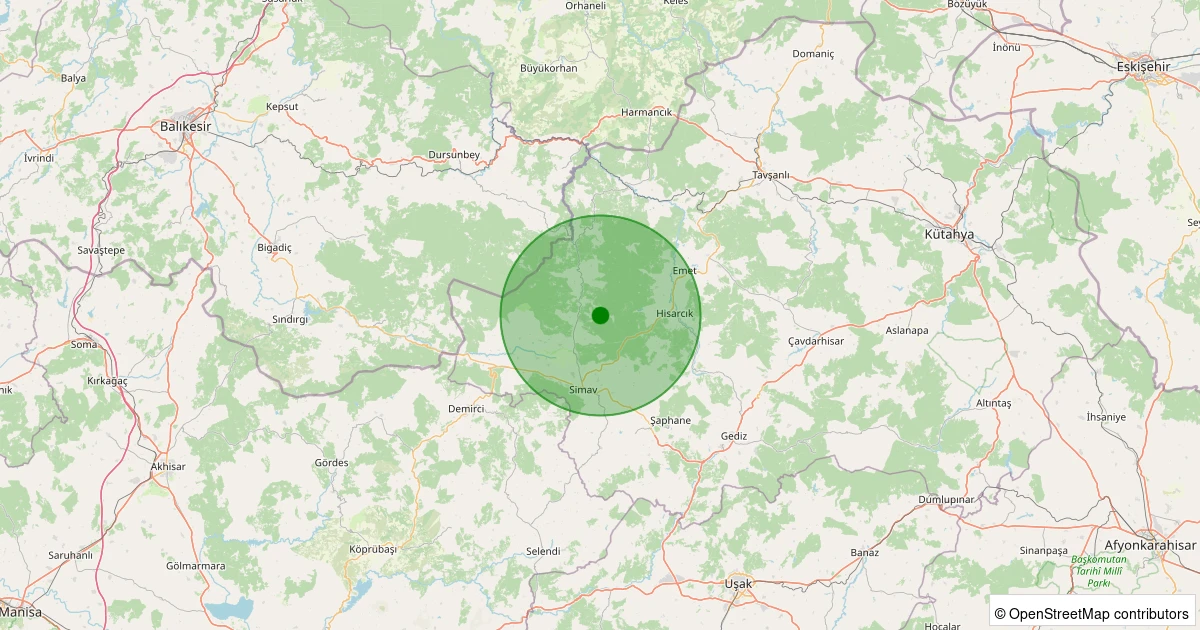 29 Kasım 2025 saat 07:27 - Simav - Yeşildere Köyü - 1.70ml depreminin harita gösterimi
