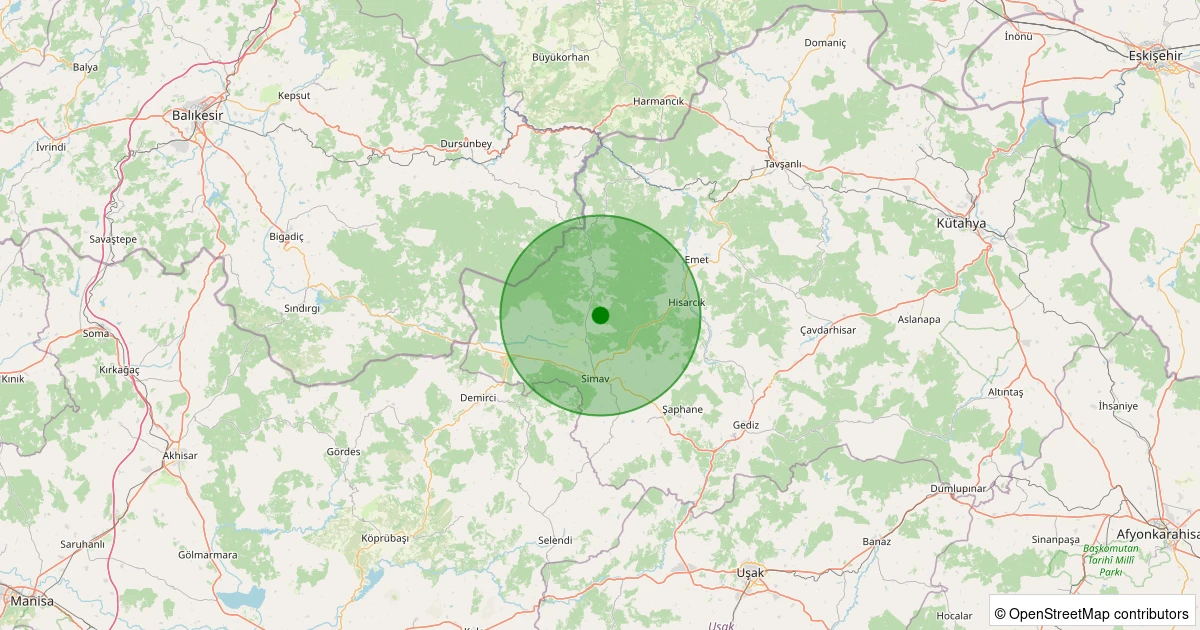 28 Kasım 2025 saat 08:14 - Simav - Yemişli Köyü - 1.30ml depreminin harita gösterimi