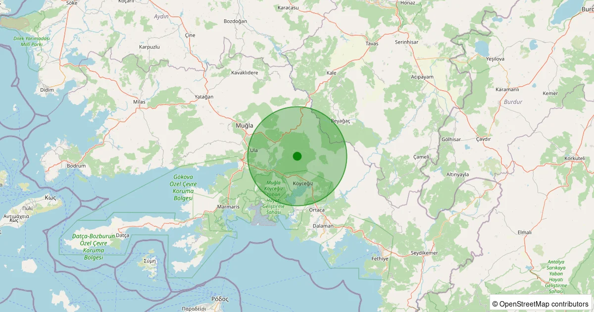 12 Ekim 2025 saat 15:13 - Köyceğiz - Balcılar - 1.80ml depreminin harita gösterimi