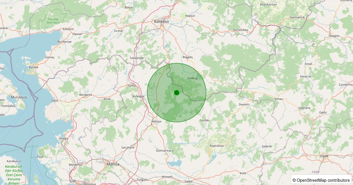 27 Kasım 2025 saat 09:30 - Akhisar - 1.50ml depreminin harita gösterimi