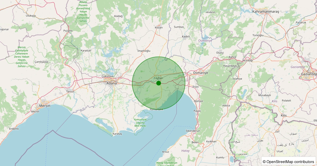 26 Kasım 2025 saat 12:14 - Ceyhan - Gaziosmanpaşa - 1.60ml depreminin harita gösterimi