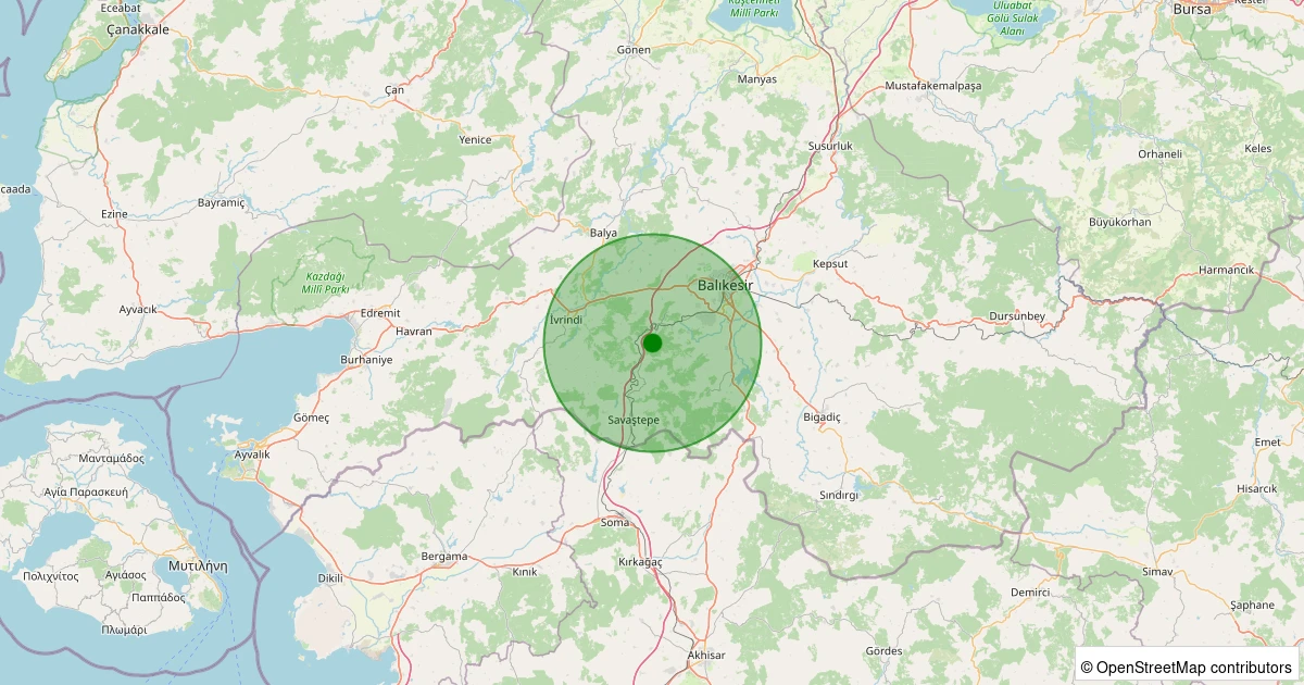 26 Kasım 2025 saat 12:14 - Altıeylül - Bahçedere - 1.50ml depreminin harita gösterimi