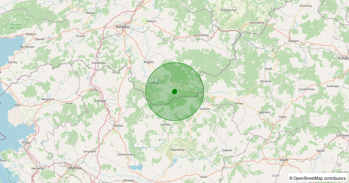 26 Kasım 2025 saat 07:53 - Sındırgı - Yaylabayır - 1.00ml depreminin harita gösterimi