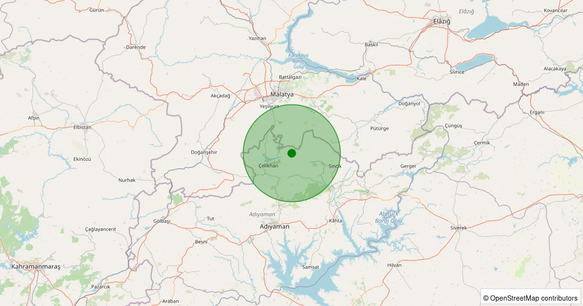 12 Ekim 2025 saat 15:46 - Çelikhan - Korucak Köyü - 1.40ML depreminin harita gösterimi